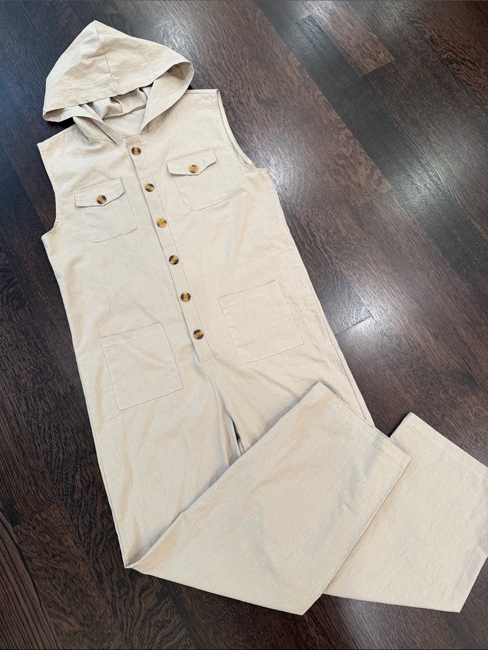 Sleeveless Hooded Jumpsuit in Beige